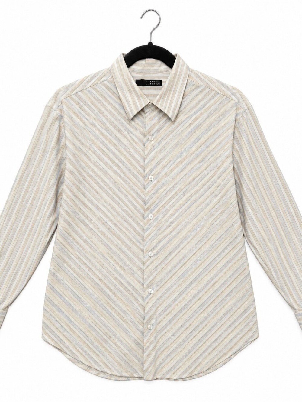 Men's Striped Long-Sleeve Button-Up Shirt — Cream/Beige - XL